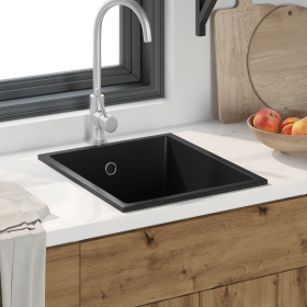Fregadero de cocina con agujero de desbordamiento en granito negro de , Fregaderos - Ref: Foro24-4012351, Precio: 144,75 €