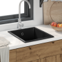 Fregadero de cocina con agujero de desbordamiento en granito negro de , Fregaderos - Ref: Foro24-4012351, Precio: 144,75 €