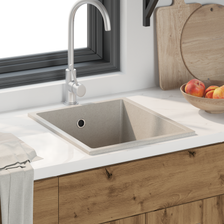 Fregadero de Cocina con Orificio de Desbordamiento en Granito Beige de , Fregaderos - Ref: Foro24-4012353, Precio: 144,75 €