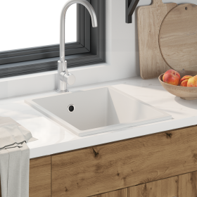 Fregadero de cocina con orificio de desbordamiento en granito blanco de , Fregaderos - Ref: Foro24-4012354, Precio: 147,44 €