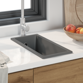 Fregadero de cocina con desbordamiento en granito gris de , Fregaderos - Ref: Foro24-4012356, Precio: 105,73 €