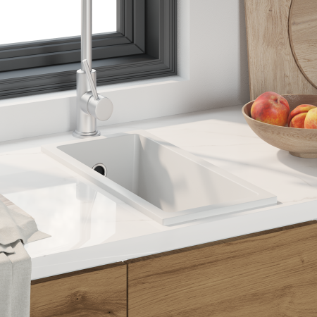 Fregadero de Cocina con Orificio de Desbordamiento en Granito Blanco de , Fregaderos - Ref: Foro24-4012358, Precio: 105,73 €
