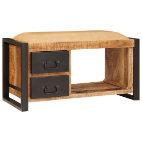 Banco de Almacenamiento con Tela 80x35x40 cm Madera Maciza de Mango Rugoso de , Bancos para recibidores y almacenamiento - Re...