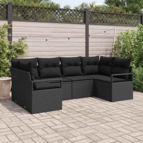 Conjunto de sofá de jardín 6 pcs Negro Poliratán