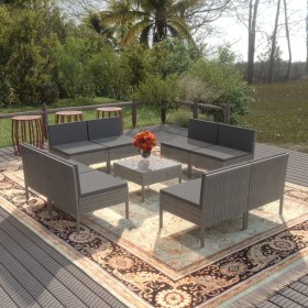 Set de muebles de jardín 9 pzas y cojines ratán sintético gris