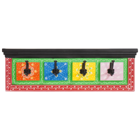 Perchero montado en la pared con 4 ganchos 80x25x2 cm de Madera Sólida de Mango y Madera Ingenierizada de , Percheros para so...