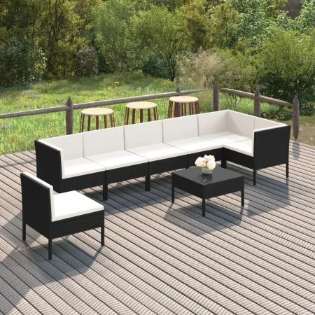 Gartenmöbelset 8-teilig und Kissen Kunststoff Rattan schwarz von vidaXL, Gartensets - Ref: Foro24-3094388, Preis: 757,56 €, R...