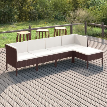 5-teiliges Gartenmöbel-Set und braune Kissen aus synthetischem Rattan von vidaXL, Gartensets - Ref: Foro24-3094379, Preis: 39...