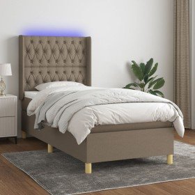 Cama box spring colchón y luces LED tela gris taupe 90x190 cm Cama box spring colchón y luces LED tela gris taupe 90x190 cm