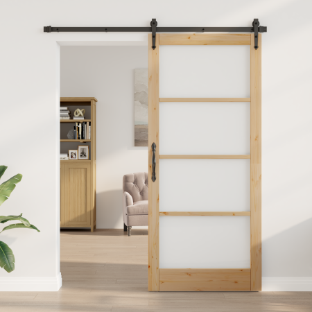 Puerta Interior con Cristal "ORKDAL" 93x211x4 cm de Madera Maciza de Pino de , Puertas para el hogar - Ref: Foro24-4102705, P...