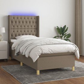 Cama box spring colchón y luces LED tela gris taupe 90x200 cm Cama box spring colchón y luces LED tela gris taupe 90x200 cm