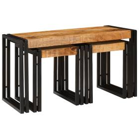 Mesas Nido 3 pcs Madera Maciza de Mango Rugoso de , Mesas auxiliares - Ref: Foro24-4104730, Precio: 184,83 €
