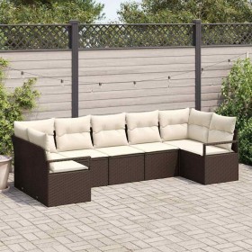 Conjunto de sofá de jardín 7 pcs Marrón Poliratán