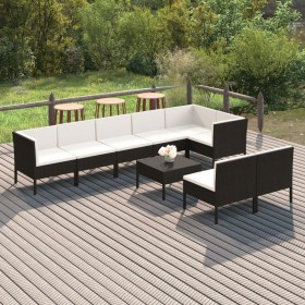 Set de muebles de jardín 9 pzas y cojines ratán sintético negro