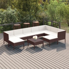 Garden furniture set 10 pieces and brown synthetic rattan cushions by vidaXL, Garden sets - Ref: Foro24-3094435, Price: 898,7...