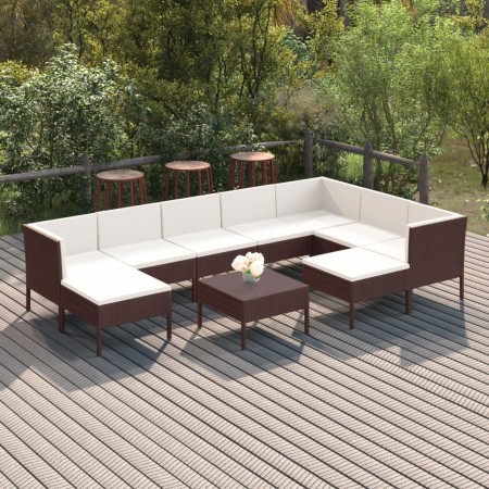 Garden furniture set 10 pieces and brown synthetic rattan cushions by vidaXL, Garden sets - Ref: Foro24-3094435, Price: 898,7...