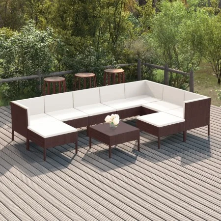 Garden furniture set 10 pieces and brown synthetic rattan cushions by vidaXL, Garden sets - Ref: Foro24-3094435, Price: 883,7...