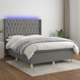 Cama box spring colchón y luces LED tela gris oscuro 140x190 cm Cama box spring colchón y luces LED tela gris oscuro 140x190 cm