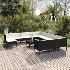 Set de muebles de jardín 13 pzas cojines ratán sintético negro