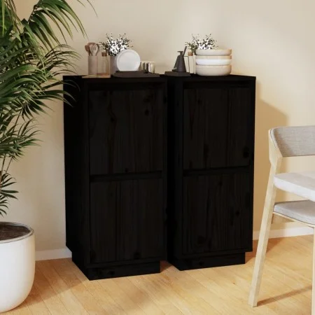 Sideboard 2 Stück massives schwarzes Kiefernholz 31,5x34x75 cm von vidaXL, Sideboards - Ref: Foro24-813389, Preis: 66,96 €, R...