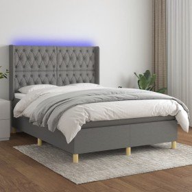 Cama box spring colchón y luces LED tela gris oscuro 140x200 cm Cama box spring colchón y luces LED tela gris oscuro 140x200 cm