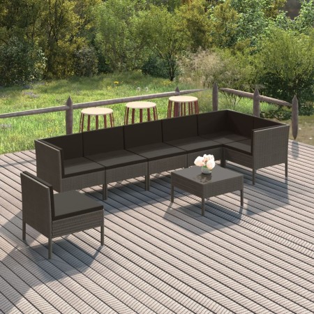 8-teiliges Gartenmöbel-Set und graue synthetische Rattankissen von vidaXL, Gartensets - Ref: Foro24-3094390, Preis: 707,77 €,...
