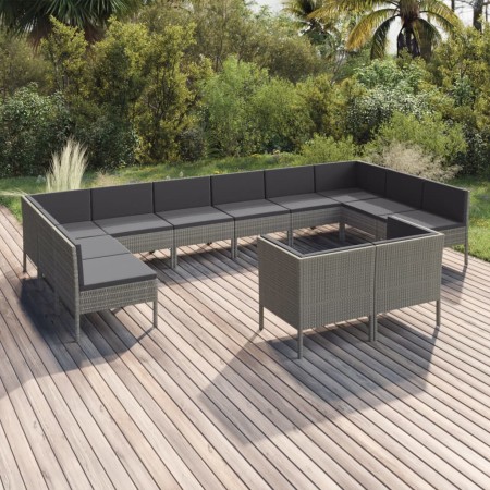 Set de muebles de jardín 12 pzas y cojines ratán sintético gris