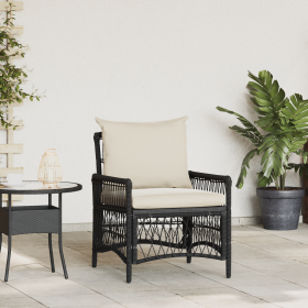 Sillón Jardín con Cojines Negro 60x70x78 cm Ratán