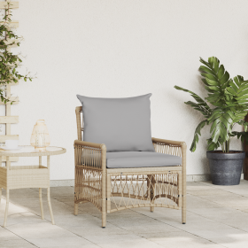 Silla de Jardín con Cojines Beige 60x70x78 cm de Ratán Poliéster