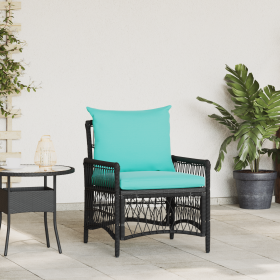 Sillón de jardín con cojines Negro 60x70x78 cm Ratán sintético de , Sillas de jardín - Ref: Foro24-42006225, Precio: 122,20 €