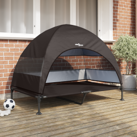 Cama Elevada para Perros con Techo Removible Marrón XL Acero