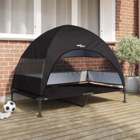 Cama Elevada para Perros con Techo Removible Negro XL Acero