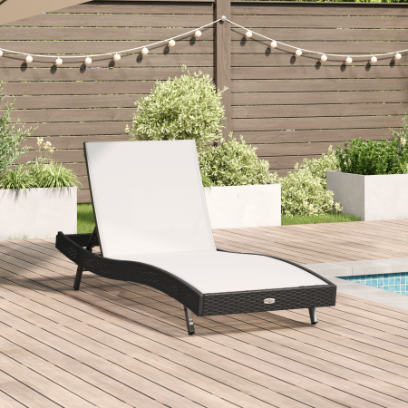 Tumbona Negra de Rattán y Textileno de , Tumbonas - Ref: Foro24-42009978, Precio: 152,28 €, Descuento: %