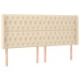 Cama box spring colchón y luces LED tela crema 180x200 cm