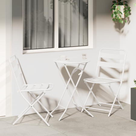 Juego de Bistro Plegable de 3 Piezas Blanco de Acero de , Conjuntos de jardín - Ref: Foro24-42010317, Precio: 172,92 €