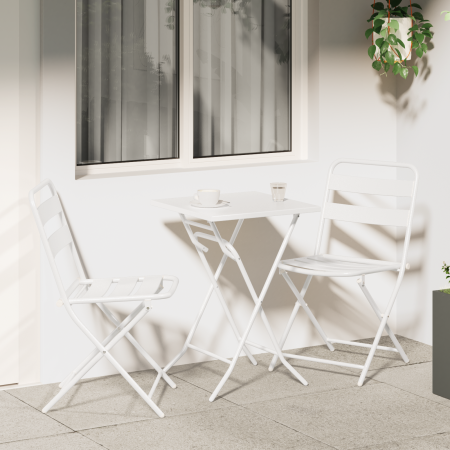 Juego de Bistro Plegable de 3 Piezas Blanco de Acero de , Conjuntos de jardín - Ref: Foro24-42010319, Precio: 175,41 €