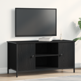 Mueble de TV madera ingeniería y acero roble negro 100x40x50 cm de , Muebles TV - Ref: Foro24-862141, Precio: 81,34 €, Descue...