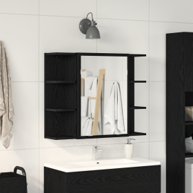 Gabinete de espejo Roble negro Madera maciza de roble Compacto de , Tocadores de baño - Ref: Foro24-862498, Precio: 80,63 €