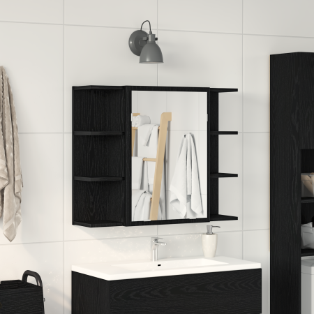 Gabinete de espejo Roble negro Madera maciza de roble Compacto de , Tocadores de baño - Ref: Foro24-862498, Precio: 80,63 €