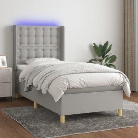 Cama box spring colchón y luces LED tela gris claro 80x200 cm Cama box spring colchón y luces LED tela gris claro 80x200 cm