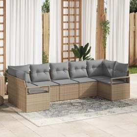 Conjunto de sofá de jardín 7 pcs Beige Poliratán