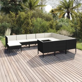 Set de muebles de jardín 11 pzas cojines ratán sintético negro