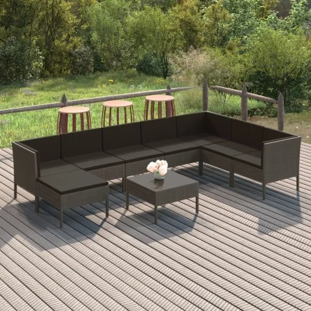 Garden furniture set 9 pieces and gray synthetic rattan cushions by vidaXL, Garden sets - Ref: Foro24-3094426, Price: 855,65 ...