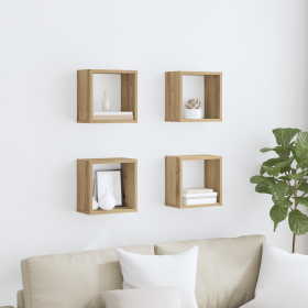 Estantes de pared roble artesanal MDF con chapa 26 x 15 x 26 cm