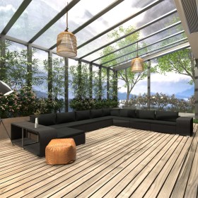 Muebles de jardín de 11 piezas con cojines ratán sintético negro de , Conjuntos de jardín - Ref: Foro24-46829, Precio: 1,00 €