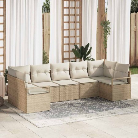 Conjunto de sofá de jardín 7 pcs Beige Poliratán
