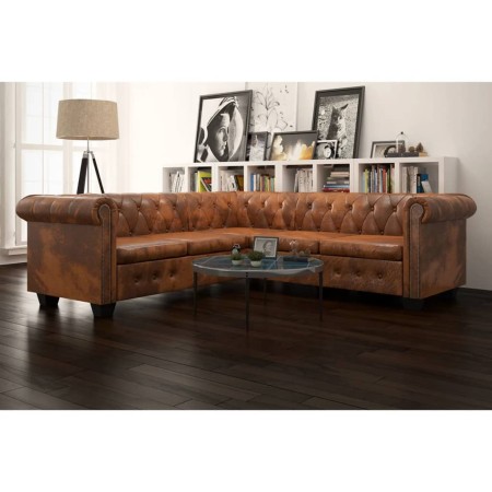 Sofá de esquina Chesterfield 5 plazas cuero artificial marrón de , Sofás - Ref: Foro24-243615, Precio: 775,11 €, Descuento: %
