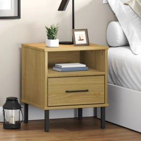 Mesita de noche patas de metal madera maciza pino marrón OSLO de , Mesitas de noche - Ref: Foro24-350970, Precio: 57,41 €, De...