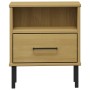 Mesita de noche patas de metal madera maciza pino marrón OSLO de , Mesitas de noche - Ref: Foro24-350970, Precio: 57,41 €, De...
