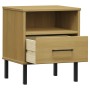 Mesita de noche patas de metal madera maciza pino marrón OSLO de , Mesitas de noche - Ref: Foro24-350970, Precio: 57,41 €, De...